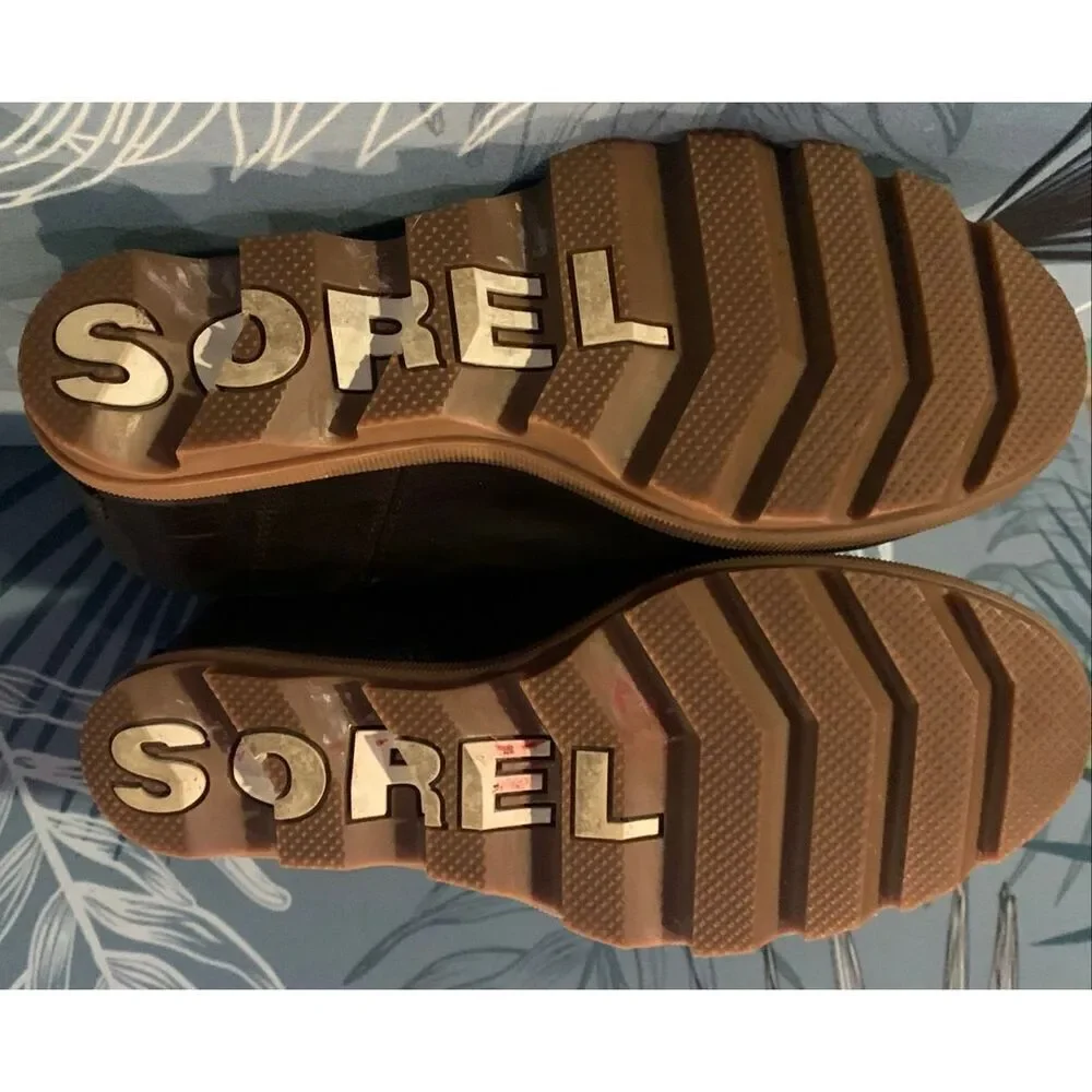 Sorel Joan of Arctic Wedge II Zip Brown Leather Boots sz 8